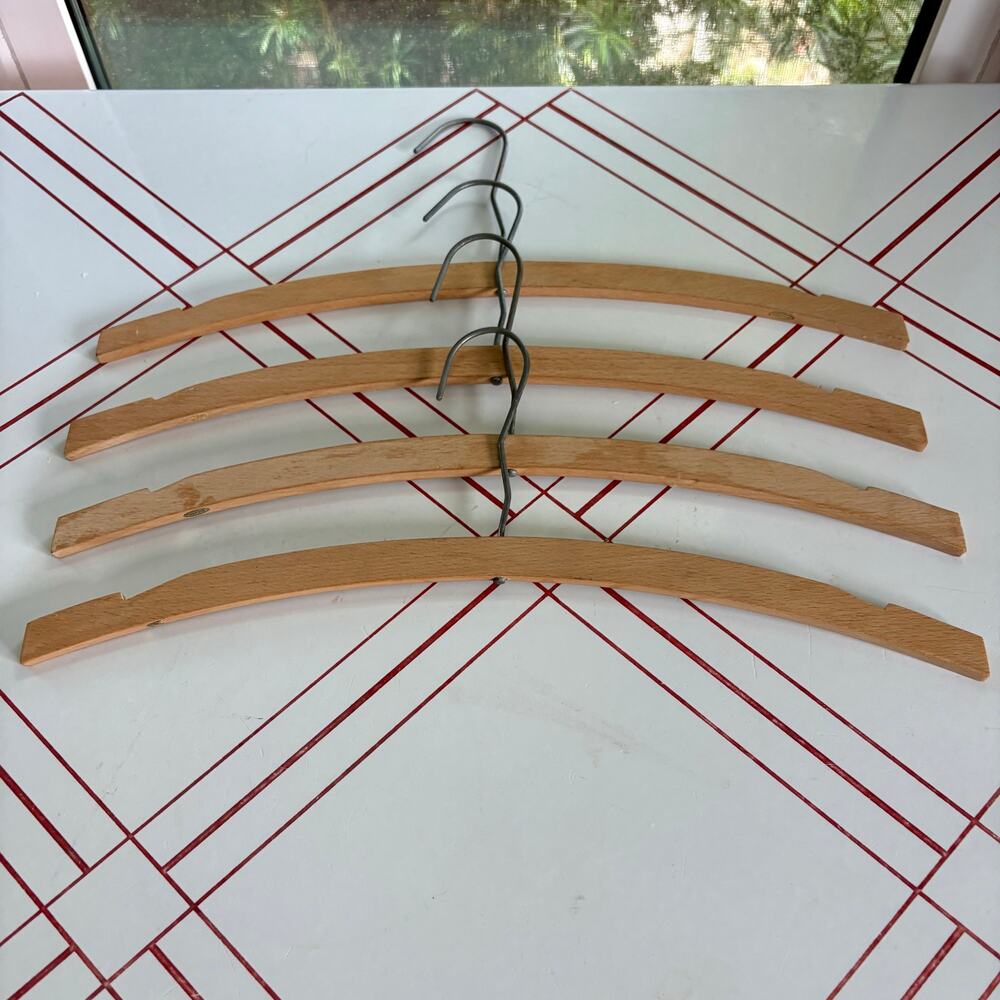 Vintage Mid Century Wooden Clothes Hangers Set of 4 Poland